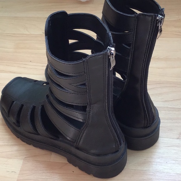 Black Vegan Strappy Boots Size 36 Zip Up - Picture 2 of 8